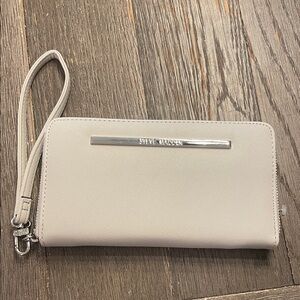 Steve Madden Light Cream Wristlet Clutch with Silver Accent